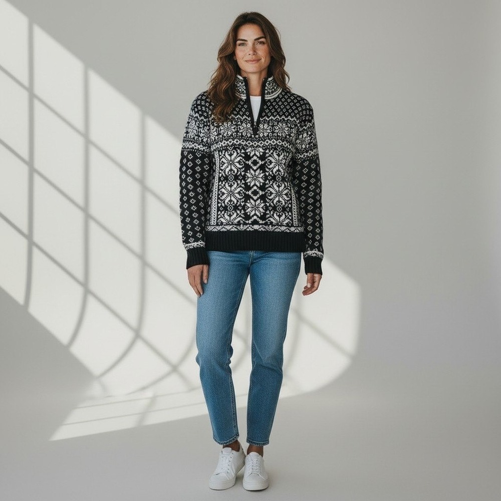 Obermeyer Mimi Nordic Wool Blend Sweater Snowflake Lagenlook preppy cabincore XS